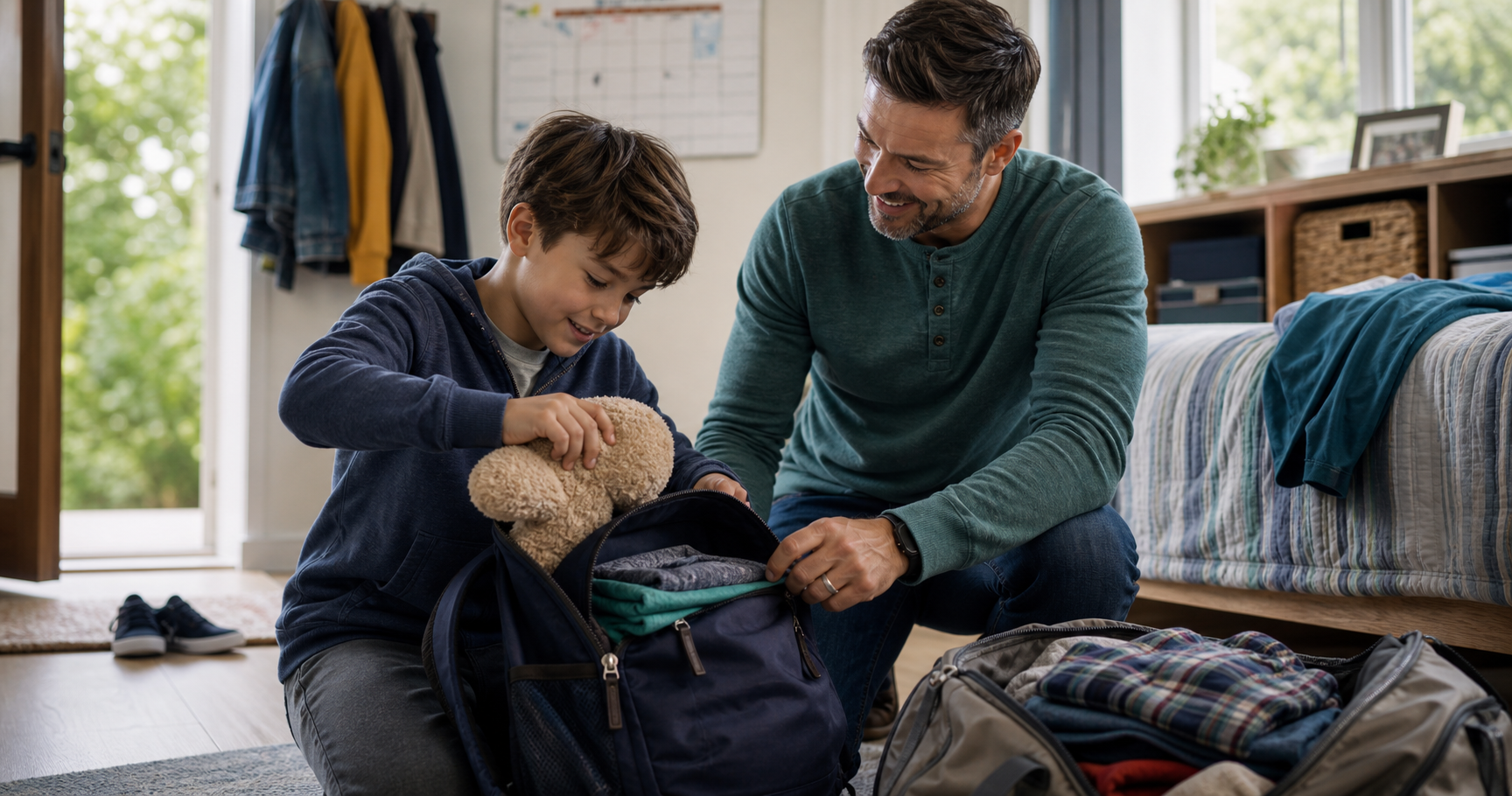 Parent helping child pack for another home